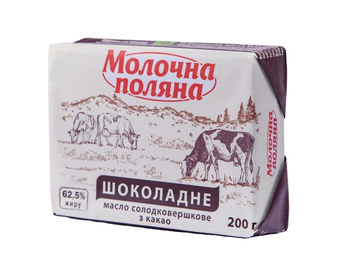Масло солодковершкове з какао «Шоколадне» 62,5% жиру 200г. ТМ «Молочна поляна»